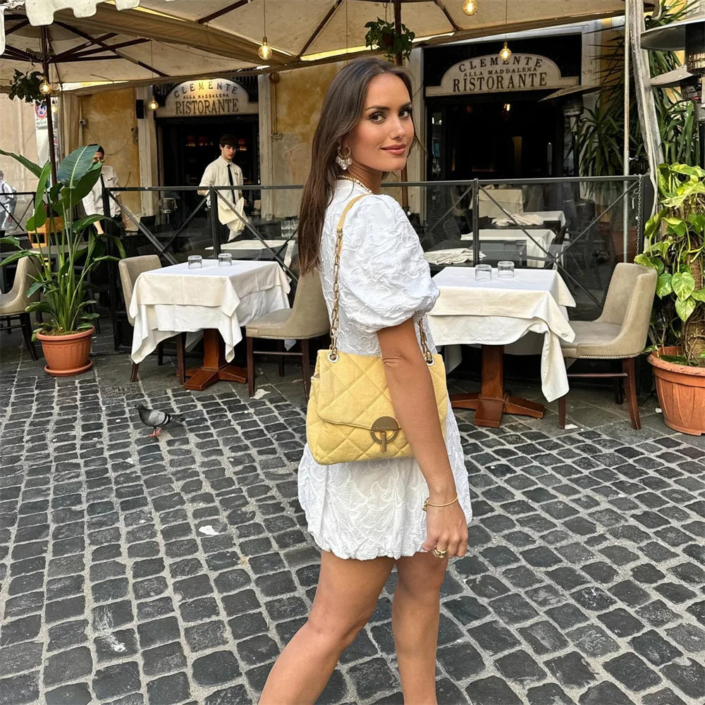 Women's Embroidered Mini Dress | Puff Sleeves V Neck Summer Wear-Dress-Sasha Sydney
