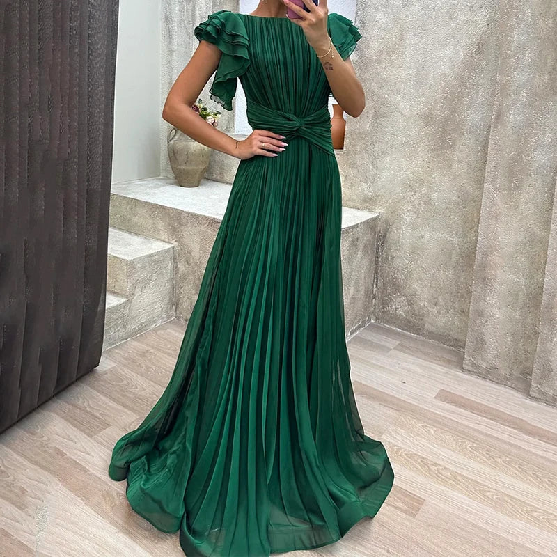 Women's Pleated Maxi Dress | Flutter Sleeve Twist Front Wedding Guest 3