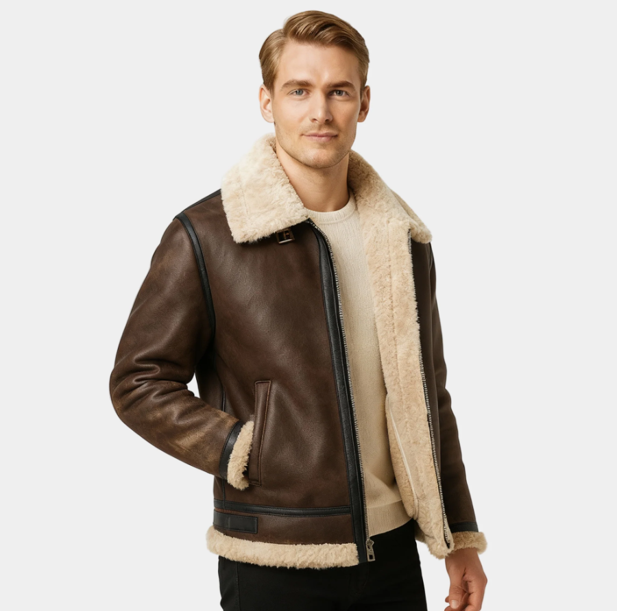 Men's Aviator Jacket | Zip Front Shearling Collar Winter Wear