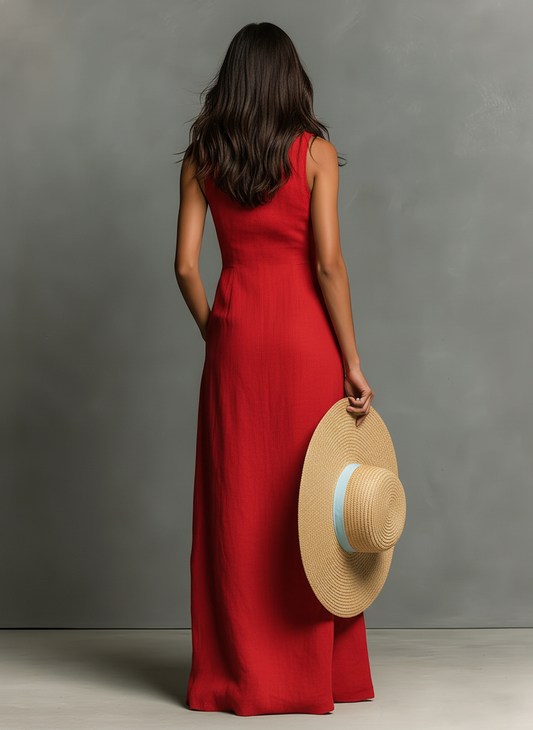 Linen-Blend Sleeveless Maxi Shirt Dress Women UK – Minimalist Collared Dress, Wedding Guest & Garden Party - Image 2