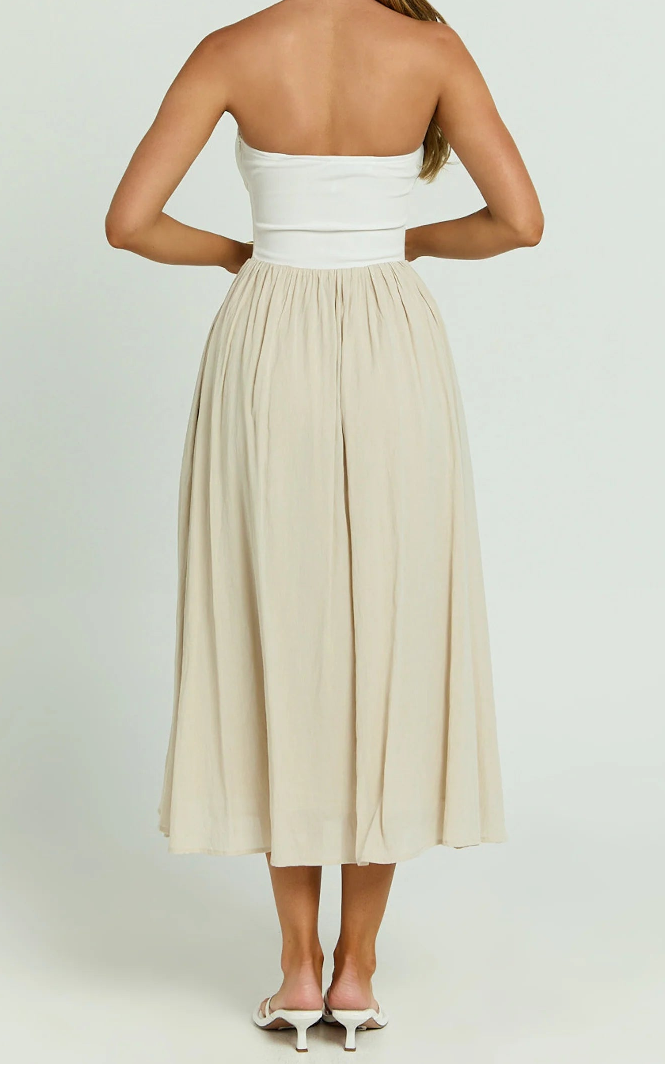 Women's Colour Block Midi Dress | Strapless Corset Panel Occasion Wear