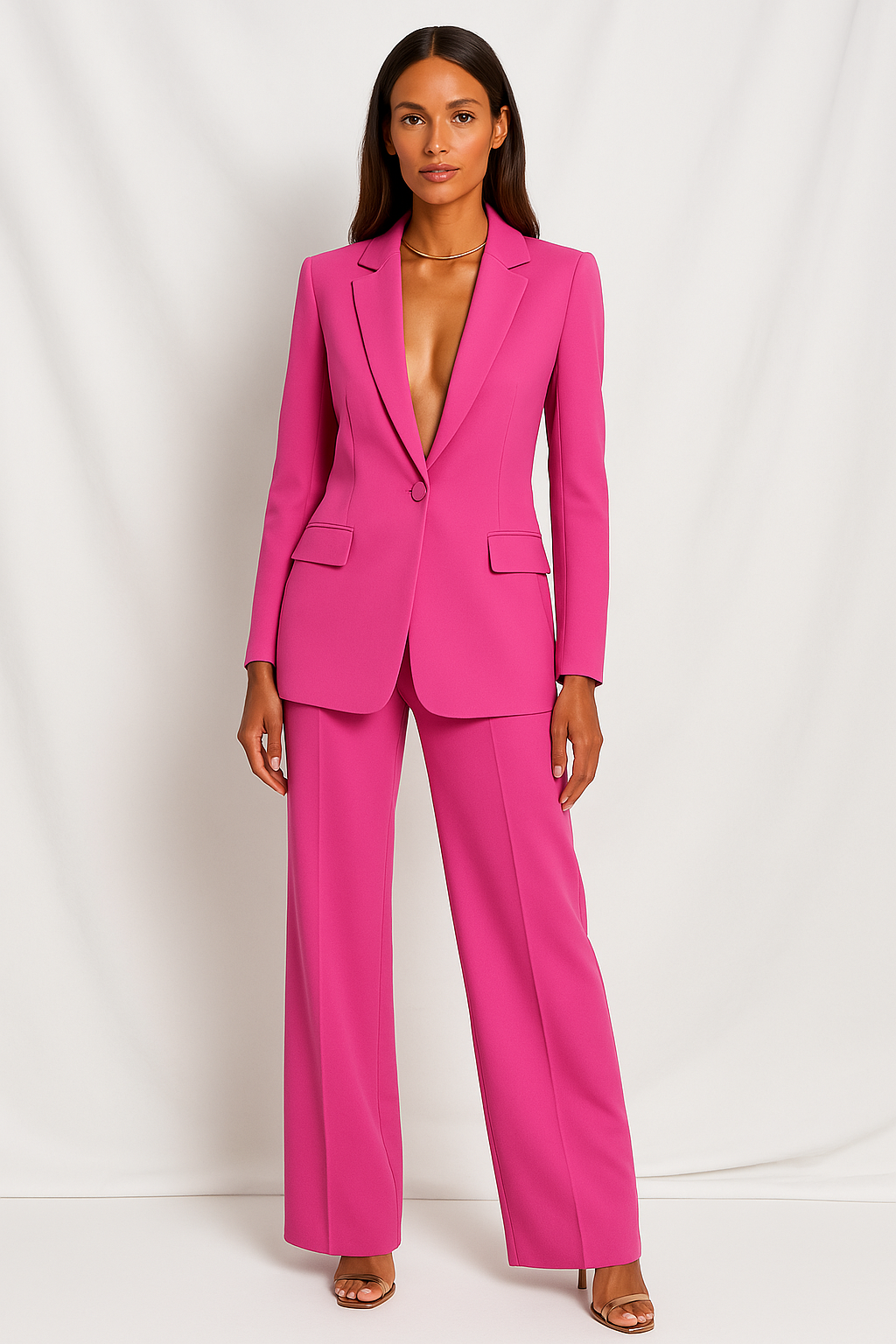 Women's Tailored Blazer and Wide-Leg Trousers Set - Stylish Office Attire in Lightweight Fabric - Image 6