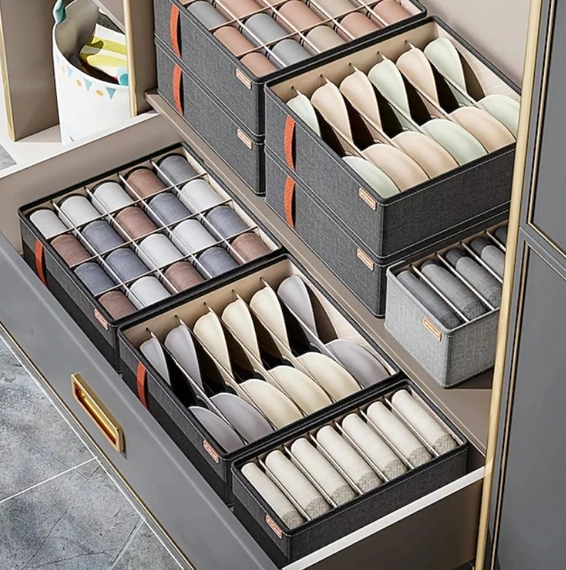 Fabric Drawer Storage Organiser Set | Compartment Storage Boxes Wardrobe Organisation-Drawer Organiser-Sasha Sydney