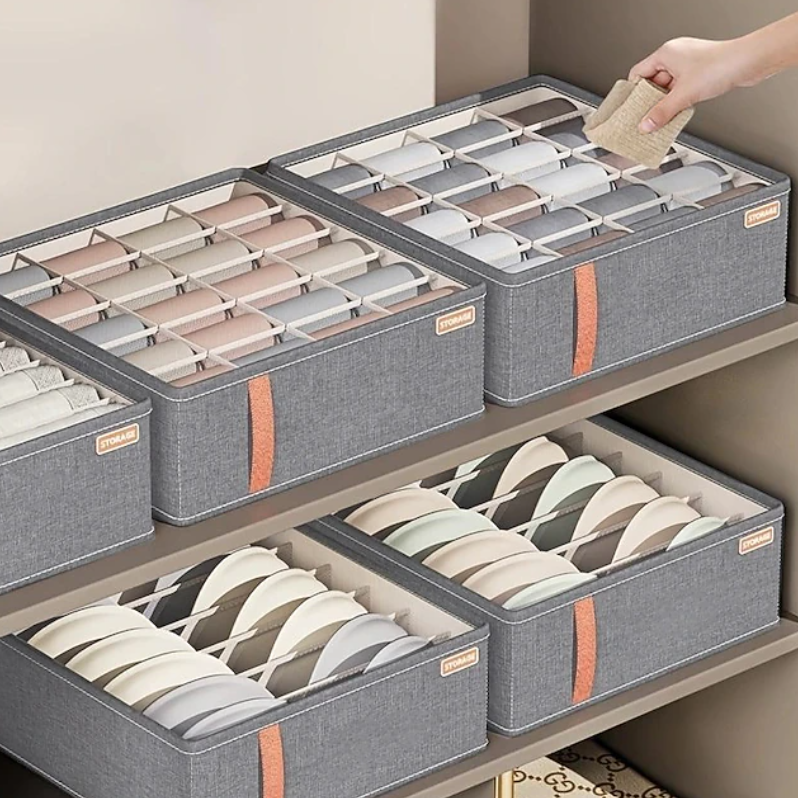 Fabric Drawer Storage Organiser Set | Compartment Storage Boxes Wardrobe Organisation-Drawer Organiser-Sasha Sydney