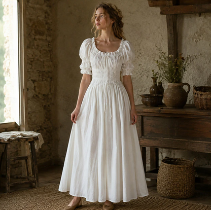 Women Puff Sleeve Maxi Dress | Gathered Bodice Full Length Casual Wear