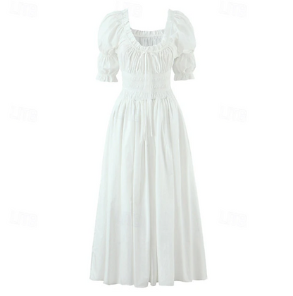 Women Puff Sleeve Maxi Dress | Gathered Bodice Full Length Casual Wear