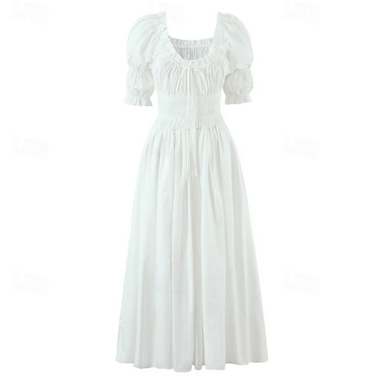 Women Puff Sleeve Maxi Dress | Gathered Bodice Full Length Casual Wear