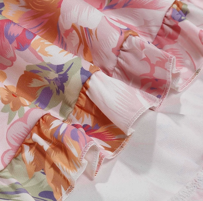 Girls Floral Print High Low Dress | Cross Back Straps Ruffle Hem Occasion Wear-Girl Dress-Sasha Sydney