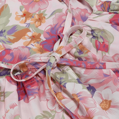 Girls Floral Print High Low Dress | Cross Back Straps Ruffle Hem Occasion Wear-Girl Dress-Sasha Sydney