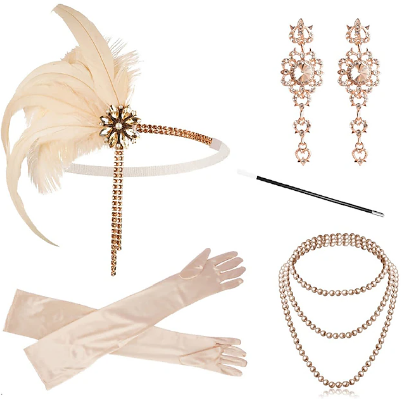 Women Vintage Style Accessory Set | Crystal Details Pearl Necklace Costume Events-Women Accessory-Sasha Sydney