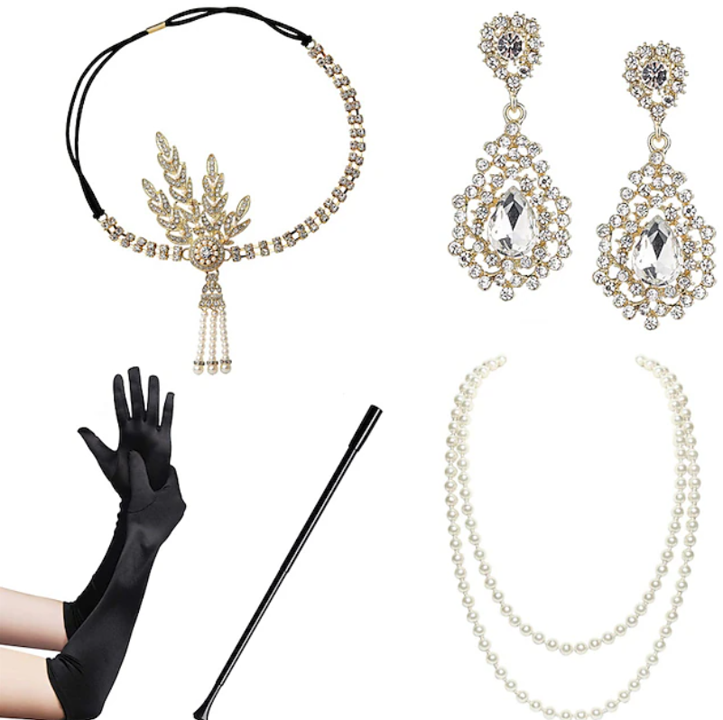 Women Vintage Style Accessory Set | Crystal Details Pearl Necklace Costume Events-Women Accessory-Sasha Sydney