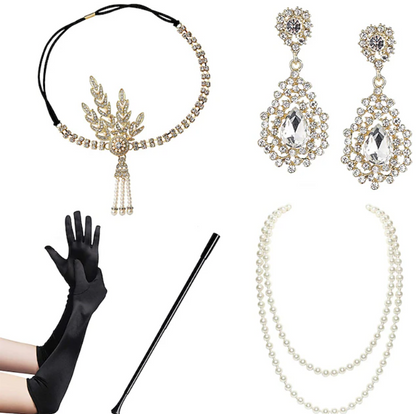 Women Vintage Style Accessory Set | Crystal Details Pearl Necklace Costume Events-Women Accessory-Sasha Sydney