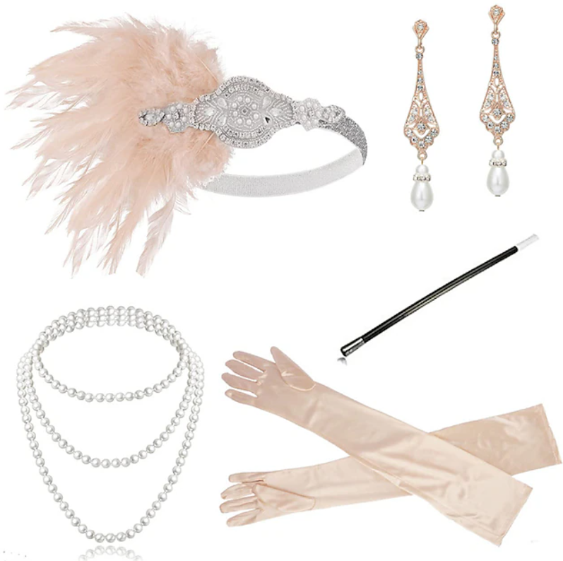 Women Vintage Style Accessory Set | Crystal Details Pearl Necklace Costume Events-Women Accessory-Sasha Sydney