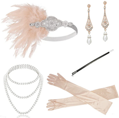 Women Vintage Style Accessory Set | Crystal Details Pearl Necklace Costume Events-Women Accessory-Sasha Sydney
