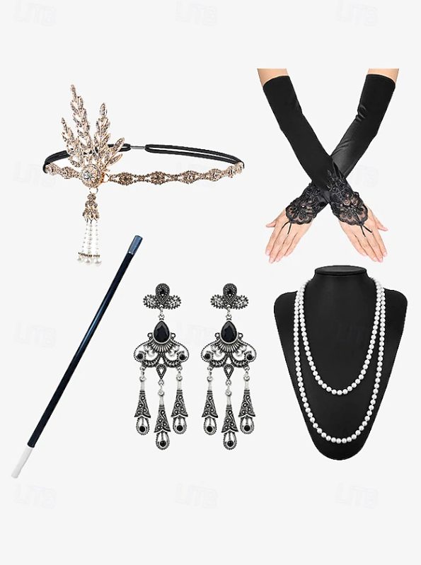 Women Vintage Style Accessory Set | Feather Scarf Long Gloves Costume Events-Women Accessory-Sasha Sydney