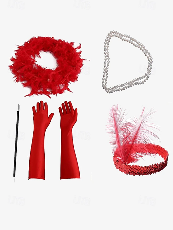 Women Vintage Style Accessory Set | Feather Scarf Long Gloves Costume Events-Women Accessory-Sasha Sydney