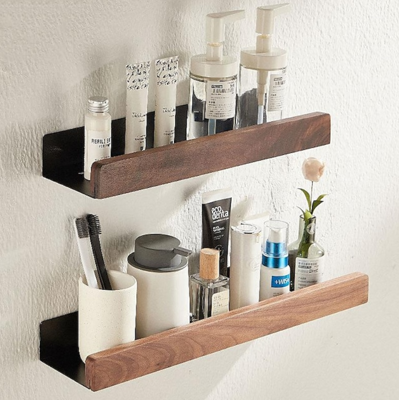 Modern Wall Mounted Storage Shelf | Wood Effect Front Panel Bathroom Organisation-Wall Shelf-Sasha Sydney
