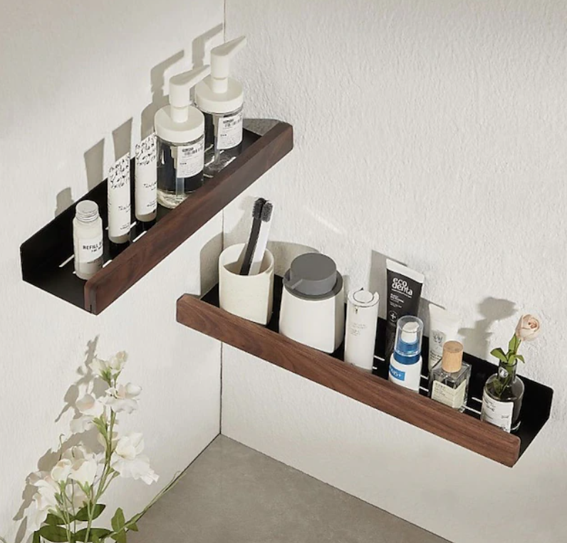 Modern Wall Mounted Storage Shelf | Wood Effect Front Panel Bathroom Organisation-Wall Shelf-Sasha Sydney
