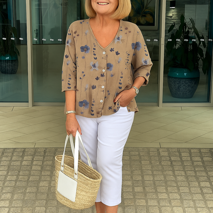 Indie | Women Floral Button-Down Blouse | Lightweight Fit
