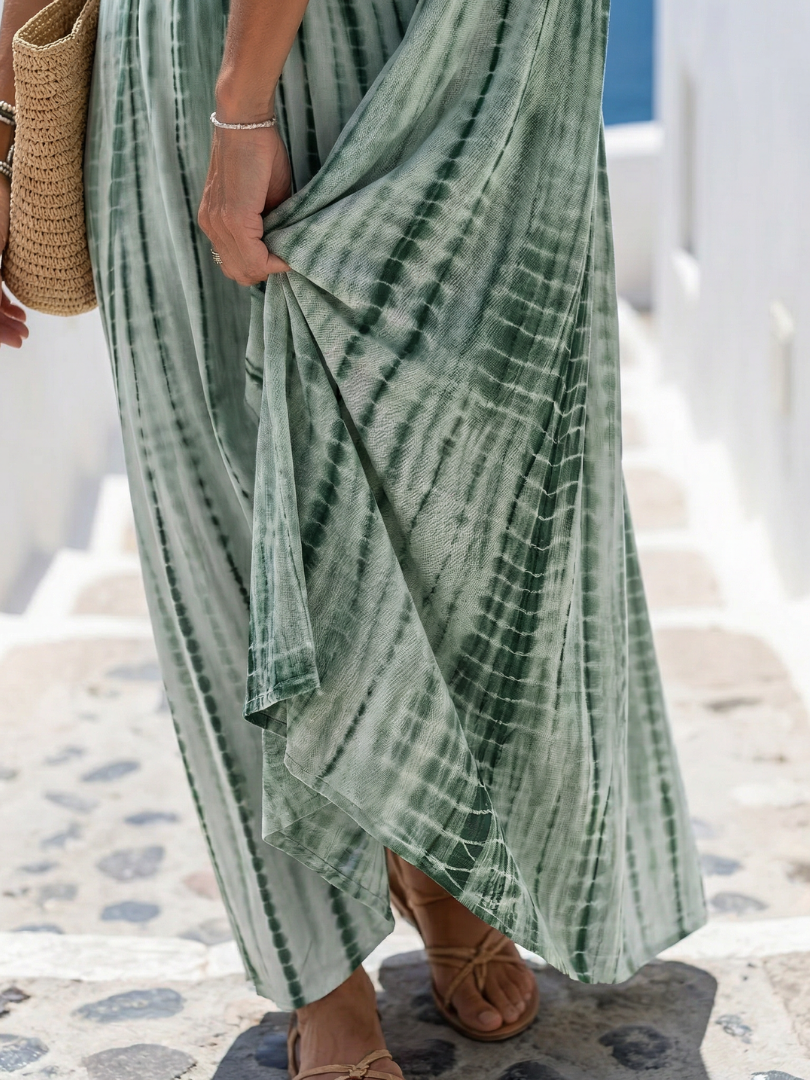 Women's Tie Dye Maxi Dress | V Neck Sleeveless Holiday Wear-Dress-Sasha Sydney