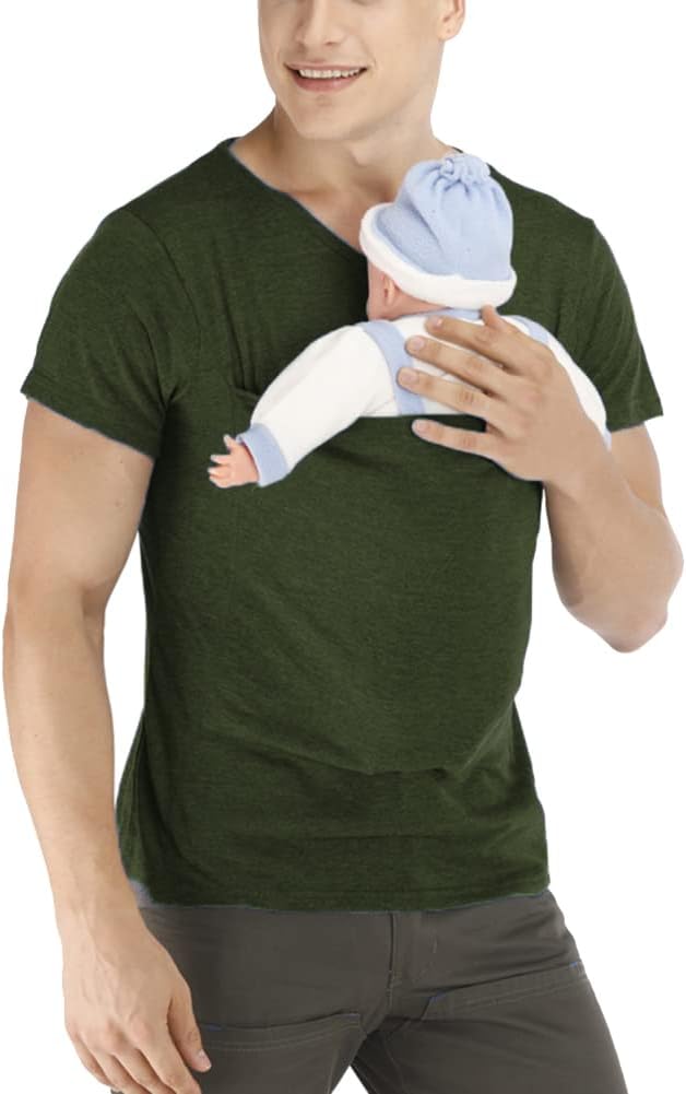 Men Kangaroo Baby Carrier T Shirt | V Neck Short Sleeve Infant Carrying-Baby Carrier-Sasha Sydney
