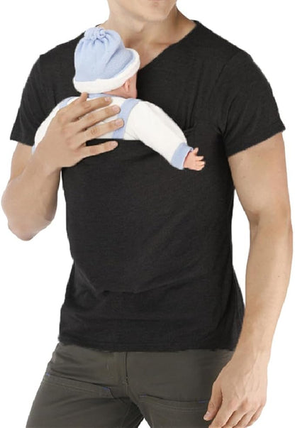 Men Kangaroo Baby Carrier T Shirt | V Neck Short Sleeve Infant Carrying-Baby Carrier-Sasha Sydney