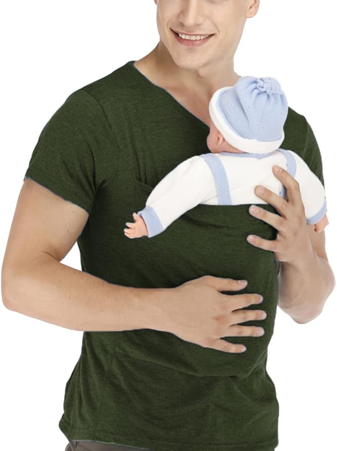 Men Kangaroo Baby Carrier T Shirt | V Neck Short Sleeve Infant Carrying-Baby Carrier-Sasha Sydney