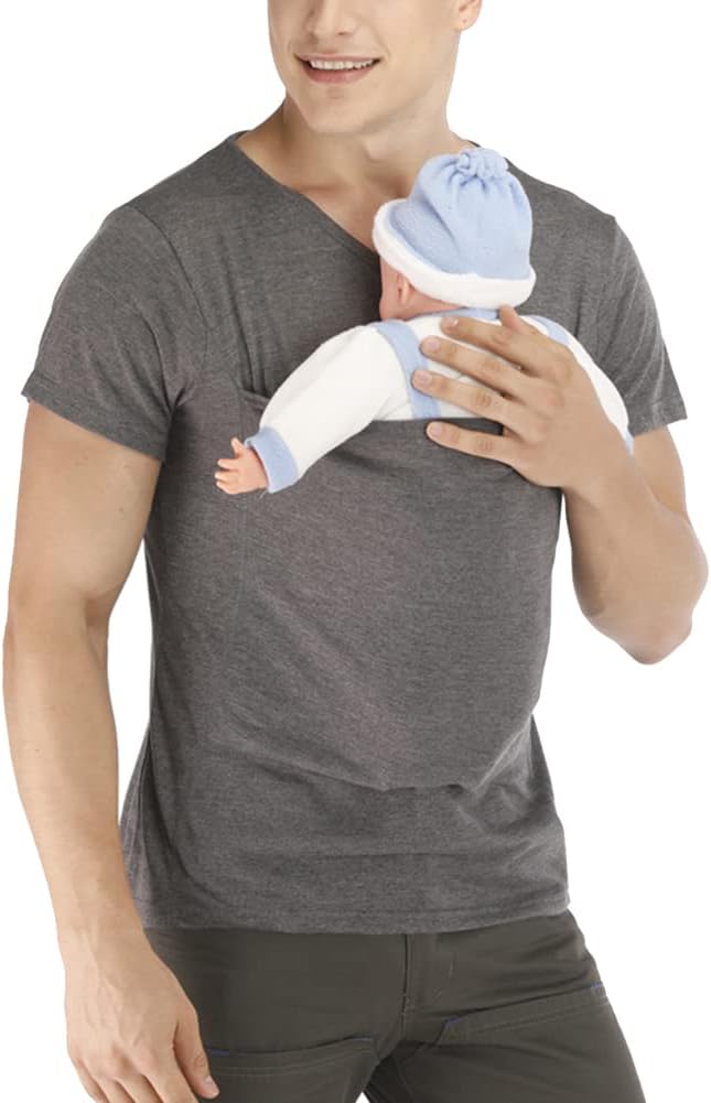 Men Kangaroo Baby Carrier T Shirt | V Neck Short Sleeve Infant Carrying-Baby Carrier-Sasha Sydney