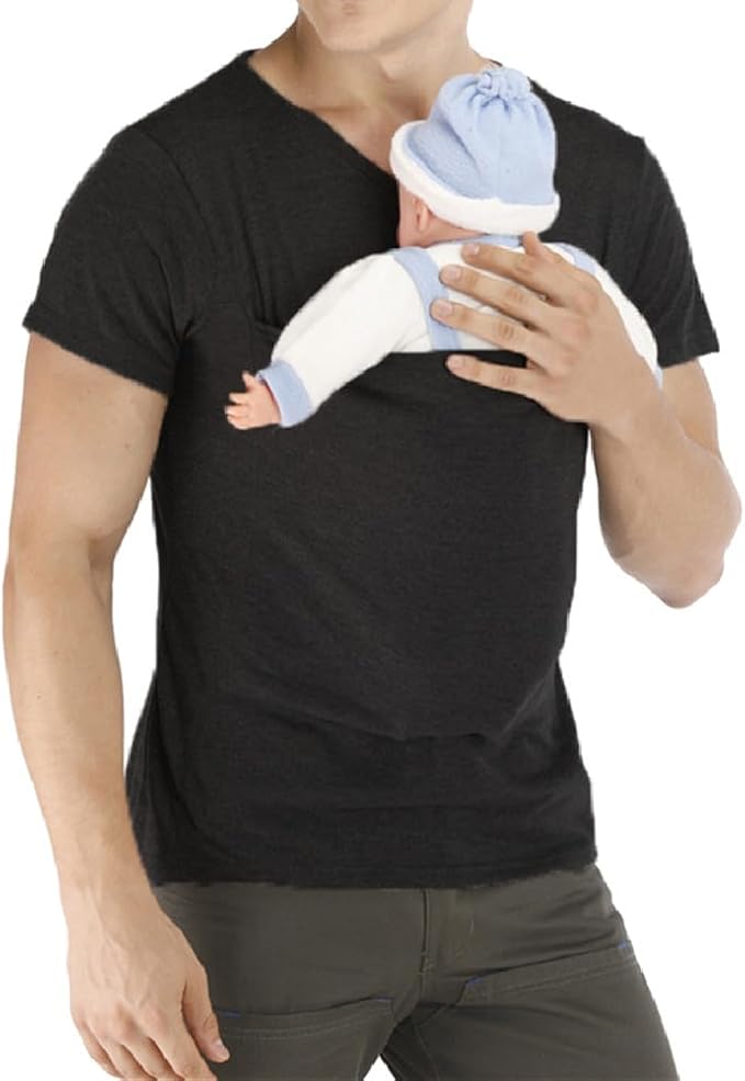 Men Kangaroo Baby Carrier T Shirt | V Neck Short Sleeve Infant Carrying-Baby Carrier-Sasha Sydney