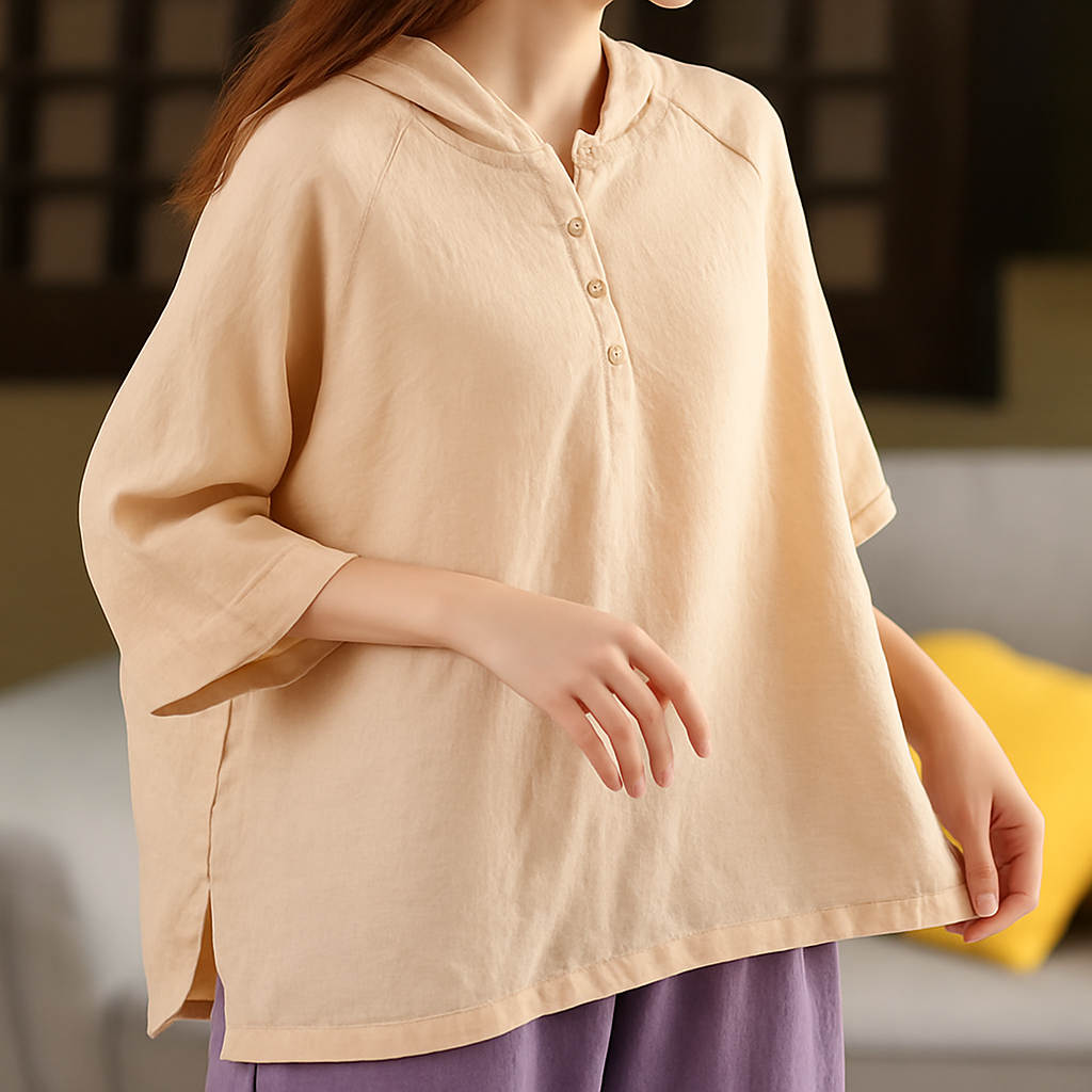 Isla | Women Hooded Linen Blouse | Relaxed Fit