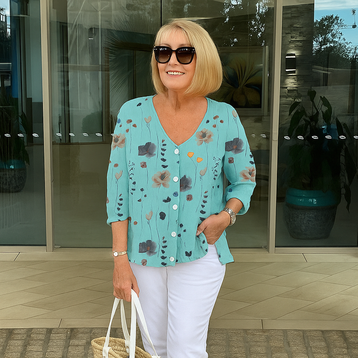 Indie | Women Floral Button-Down Blouse | Lightweight Fit