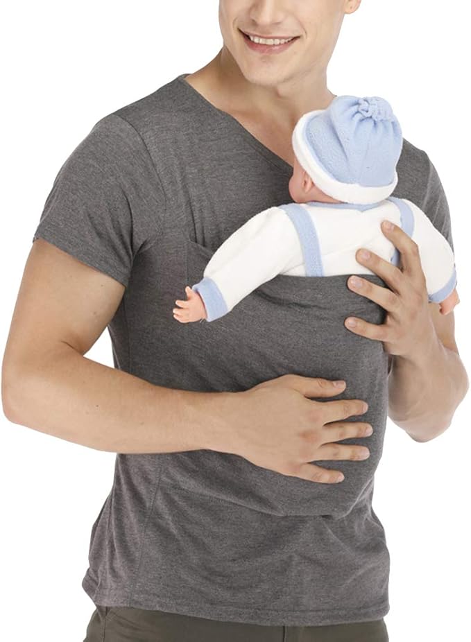 Men Kangaroo Baby Carrier T Shirt | V Neck Short Sleeve Infant Carrying-Baby Carrier-Sasha Sydney