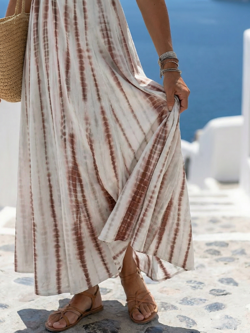 Women's Tie Dye Maxi Dress | V Neck Sleeveless Holiday Wear-Dress-Sasha Sydney
