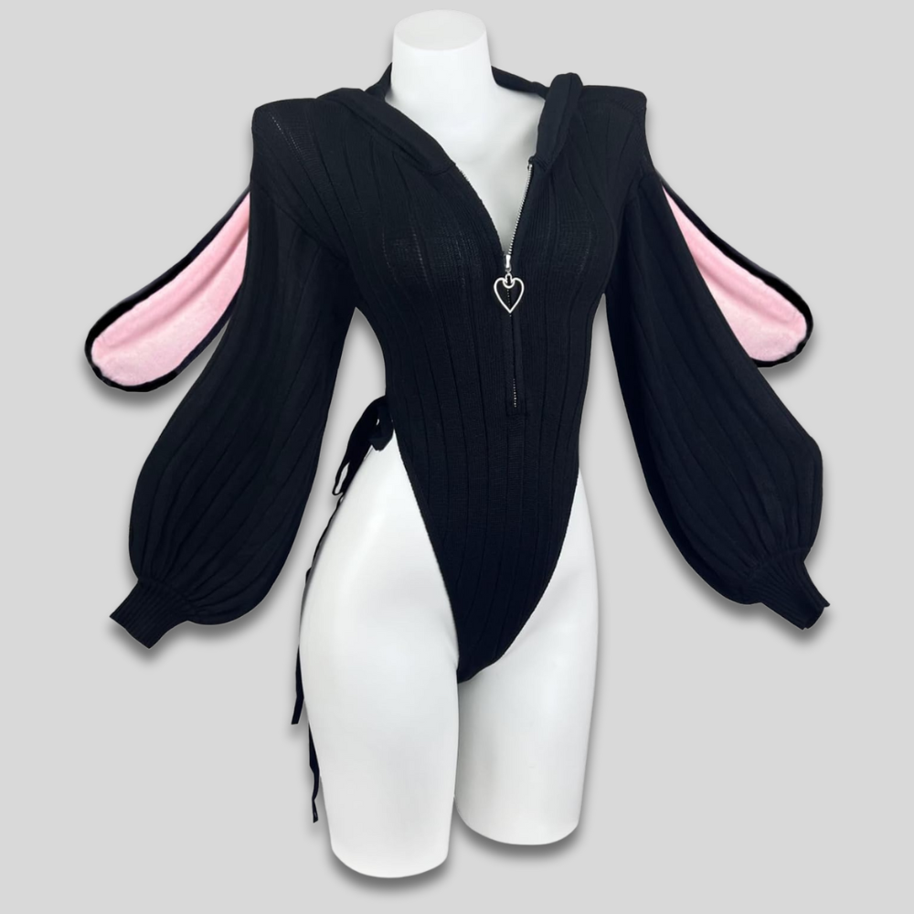 Adult Bunny Costume Bodysuit | Bunny Ear Hoodie-Women Bodysuit-Sasha Sydney