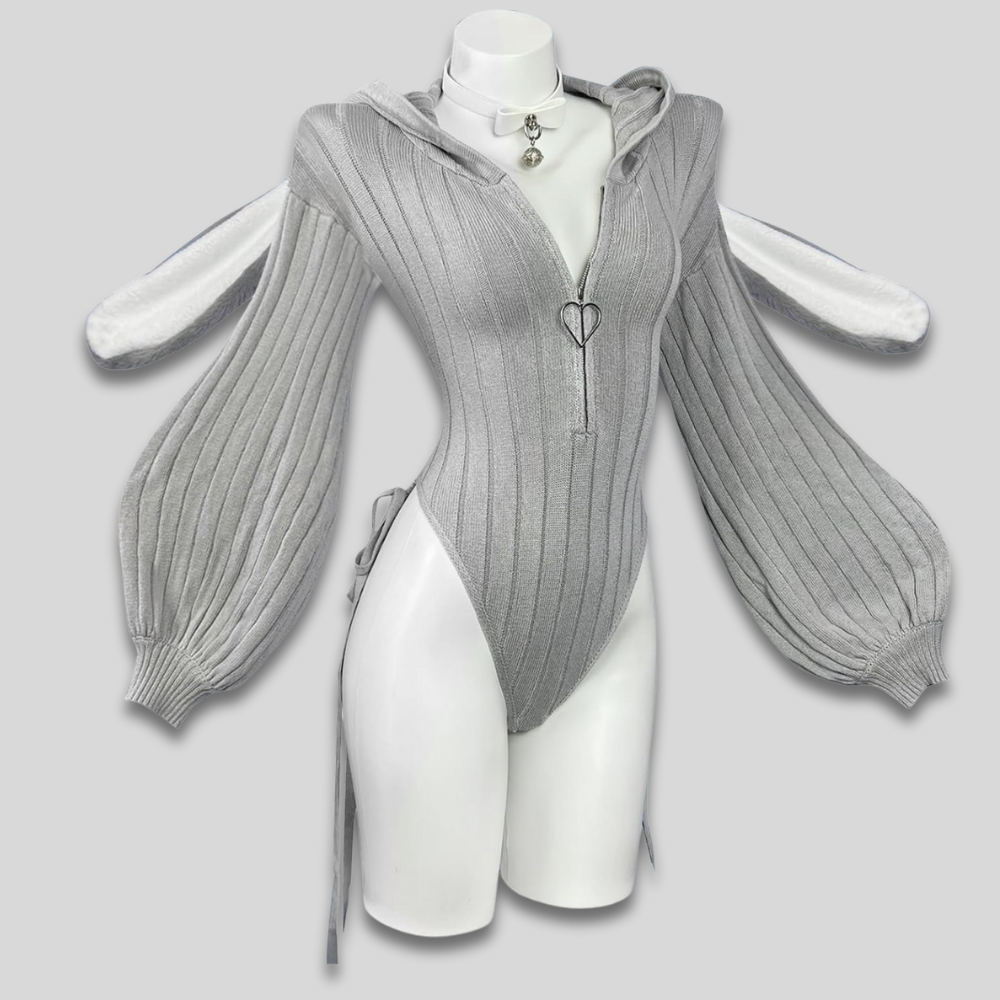 Adult Bunny Costume Bodysuit | Bunny Ear Hoodie-Women Bodysuit-Sasha Sydney