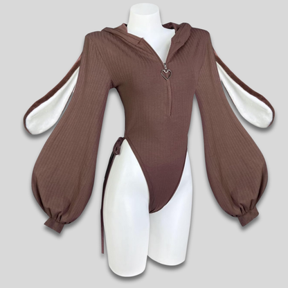 Adult Bunny Costume Bodysuit | Bunny Ear Hoodie-Women Bodysuit-Sasha Sydney