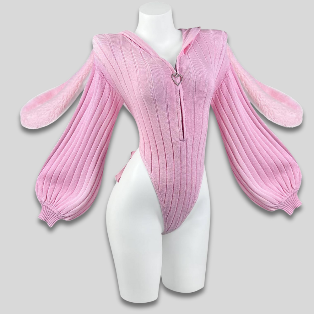 Adult Bunny Costume Bodysuit | Bunny Ear Hoodie-Women Bodysuit-Sasha Sydney