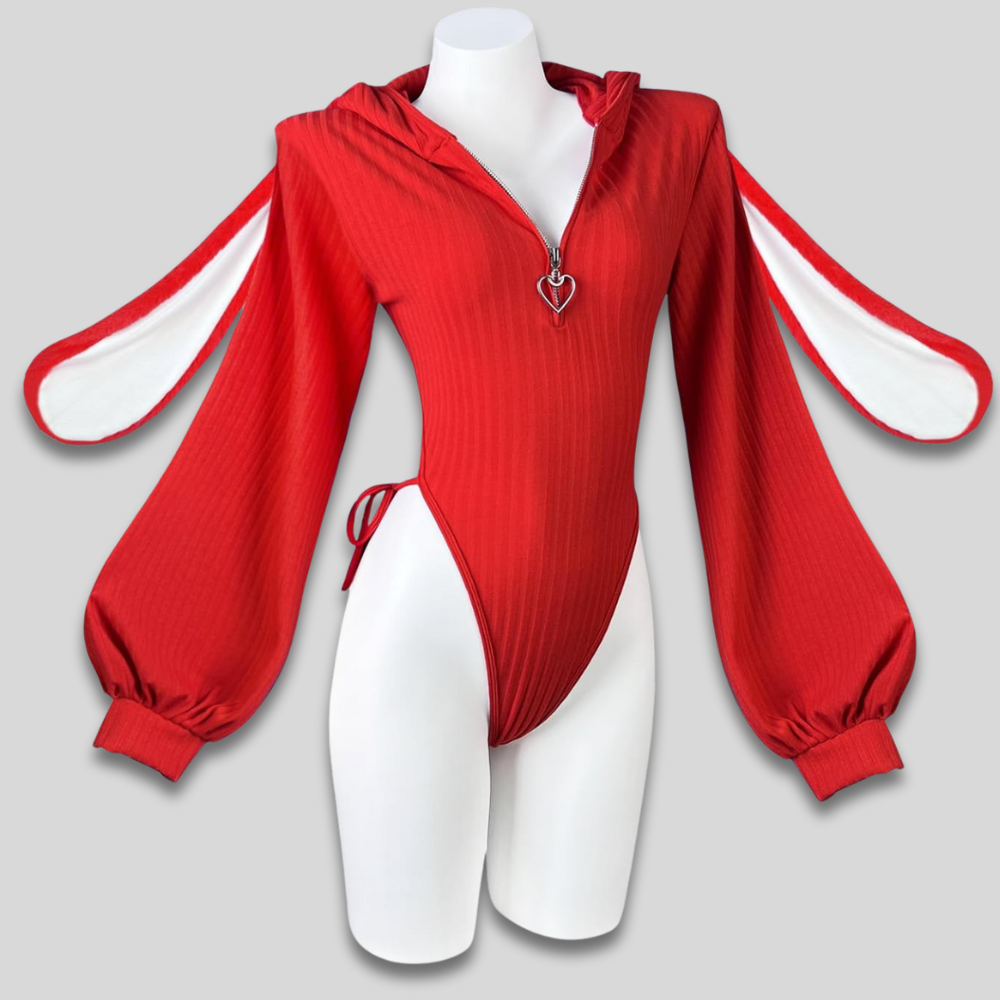 Adult Bunny Costume Bodysuit | Bunny Ear Hoodie-Women Bodysuit-Sasha Sydney