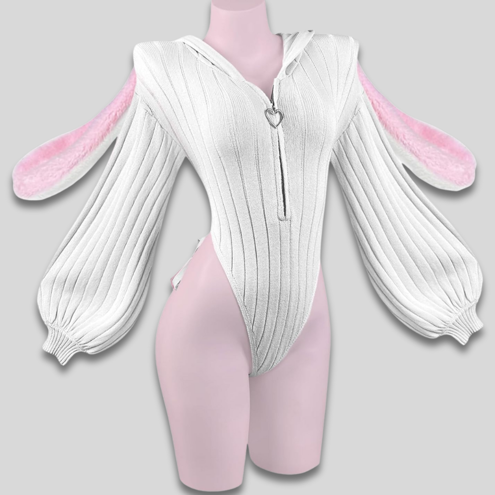 Adult Bunny Costume Bodysuit | Bunny Ear Hoodie-Women Bodysuit-Sasha Sydney
