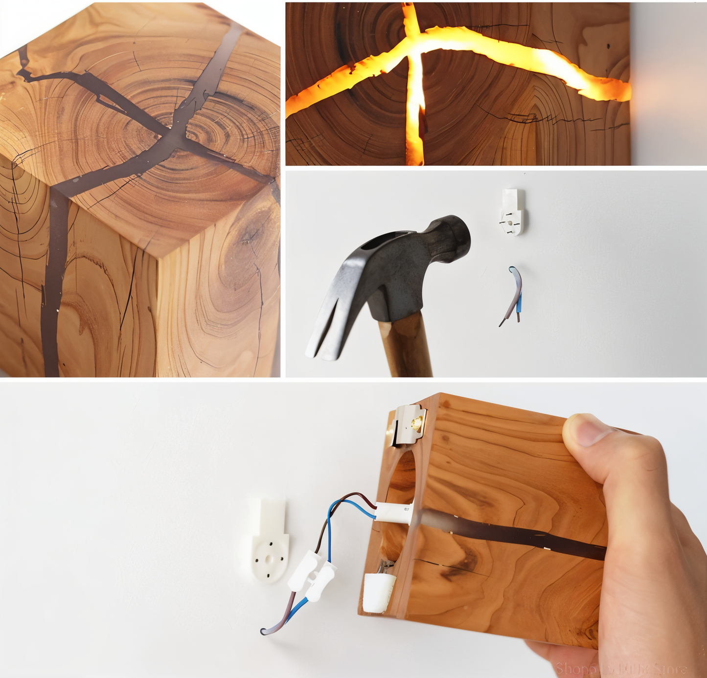 Wooden Wall Light | LED Cube Wall Sconce-Wall Light-Sasha Sydney