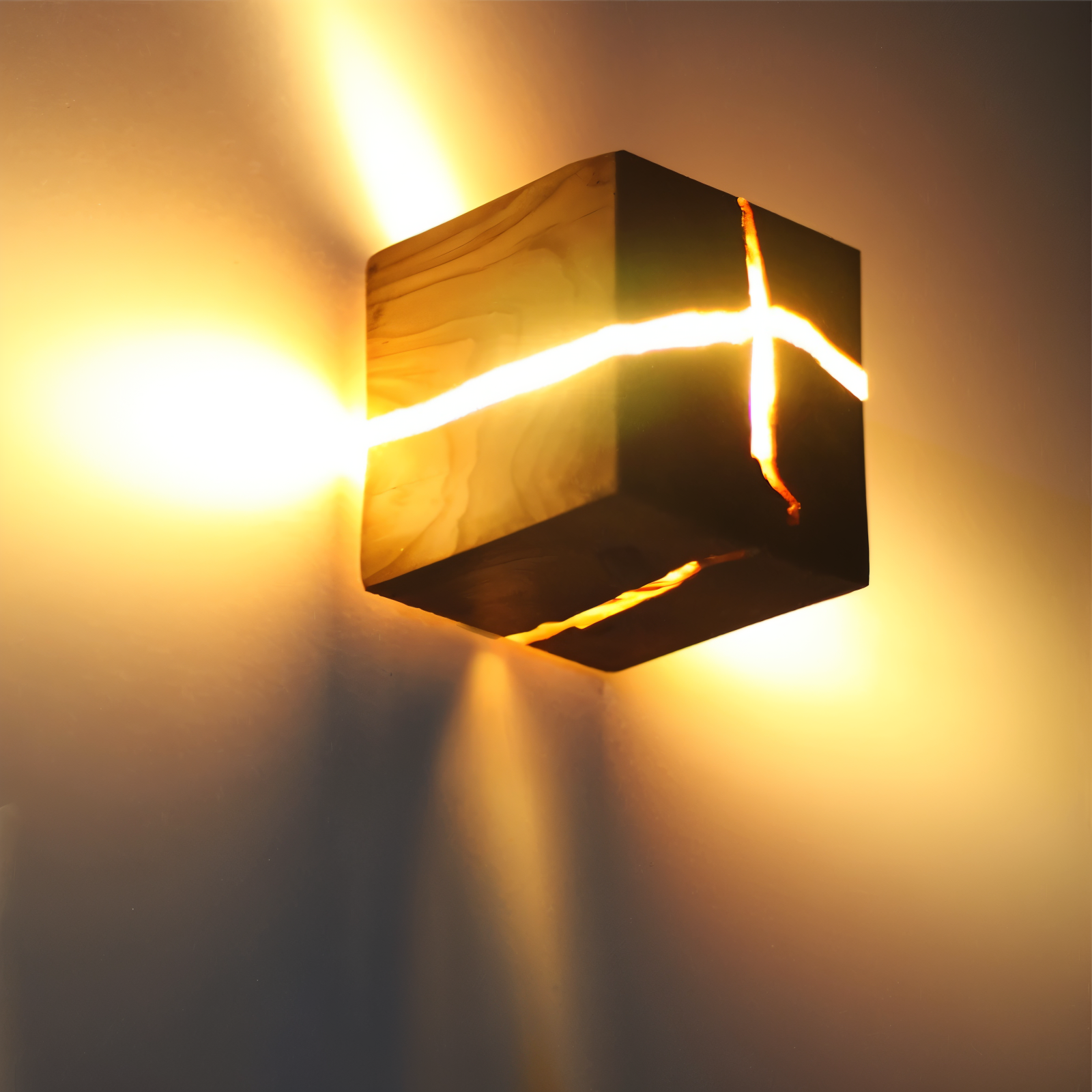 Wooden Wall Light | LED Cube Wall Sconce-Wall Light-Sasha Sydney