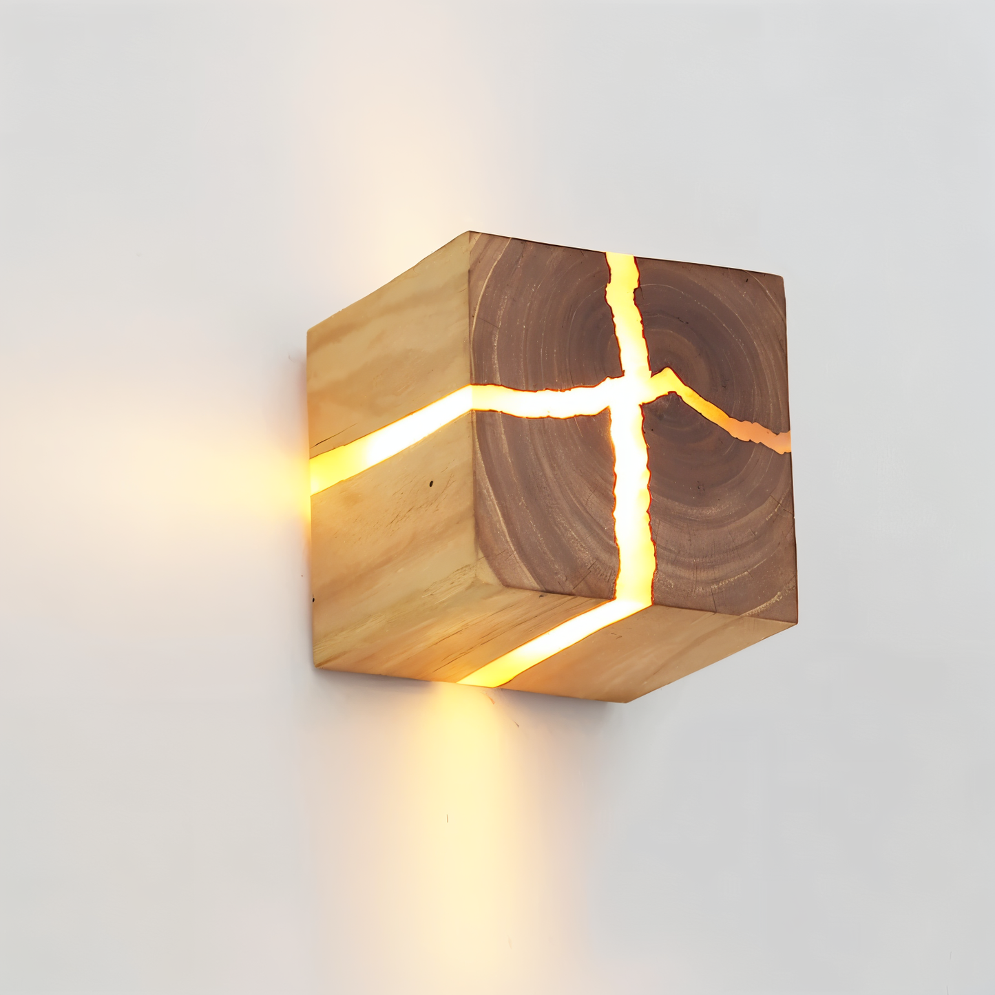 Wooden Wall Light | LED Cube Wall Sconce-Wall Light-Sasha Sydney