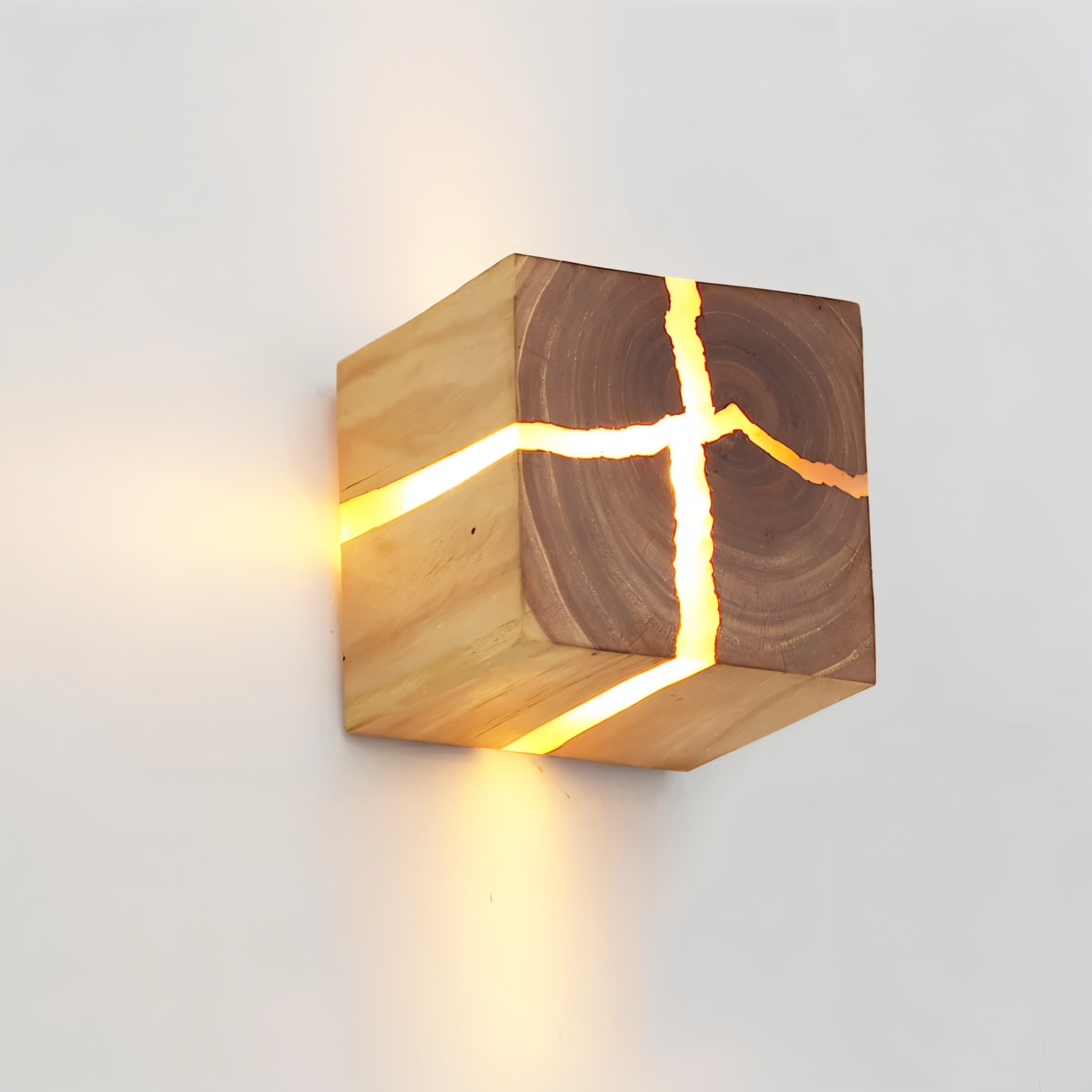Wooden Wall Light | LED Cube Wall Sconce-Wall Light-Sasha Sydney