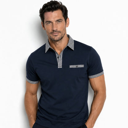 Men's Checked Trim Polo Shirt | Short Sleeve Collared Casual Wear 