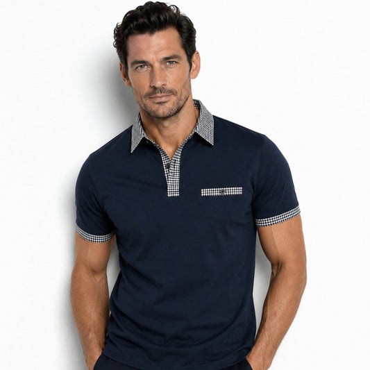 Men's Checked Trim Polo Shirt | Short Sleeve Collared Casual Wear 