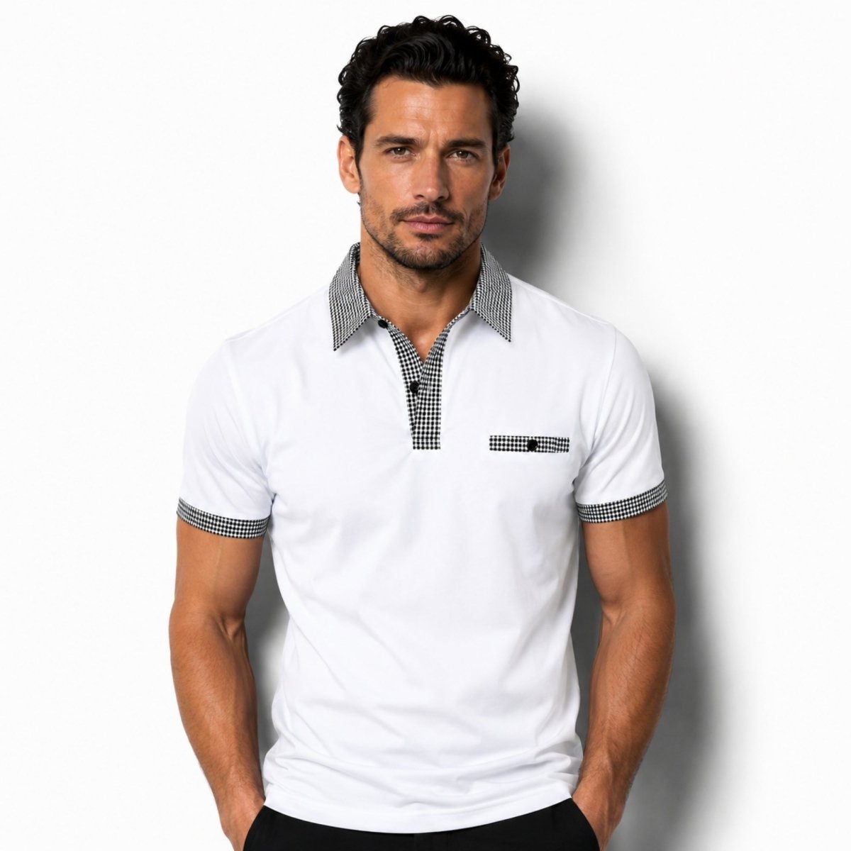 Men's Checked Trim Polo Shirt | Short Sleeve Collared Casual Wear 3