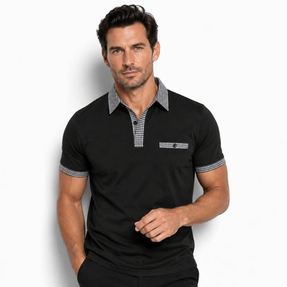 Men's Checked Trim Polo Shirt | Short Sleeve Collared Casual Wear 5
