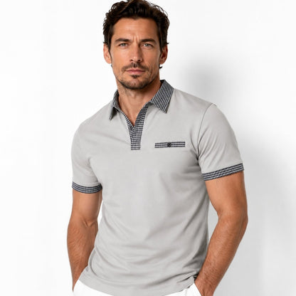 Men's Checked Trim Polo Shirt | Short Sleeve Collared Casual Wear 67