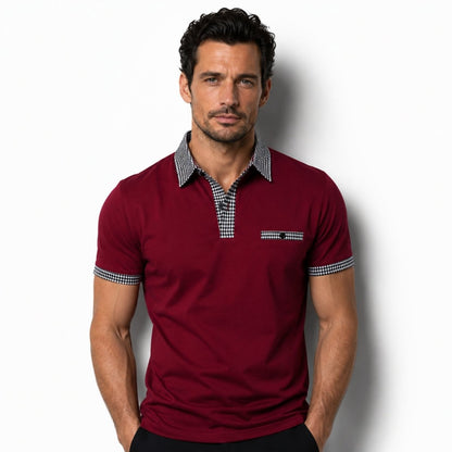 Men's Checked Trim Polo Shirt | Short Sleeve Collared Casual Wear 9
