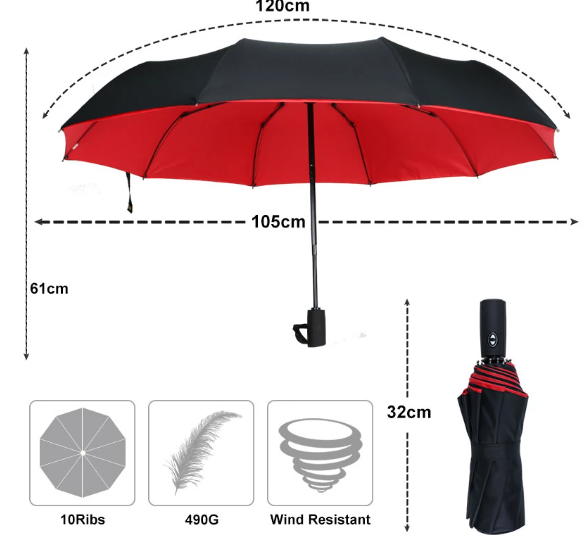 Compact Folding Umbrella | Windproof Large Coverage Rainy Days-Umbrella-Sasha Sydney